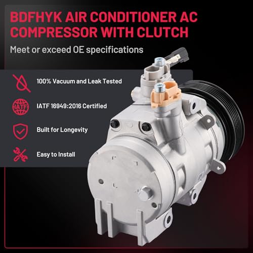 BDFHYK Air Conditioning A/C Compressor with Clutch Compatible with Ford F-250 F-350 Super Duty 6.2L 2017-2019, F-450 F-550 Super Duty 6.8L 2017-2019, Replacement HC3H19D629CC HC3Z19703B