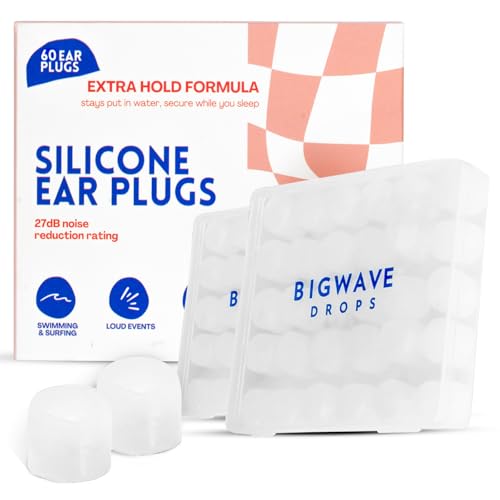 BigWave Drops Comfortable Silicone Putty Ear Plugs (60 Piece) - Wax Ear Plugs for Swimming...