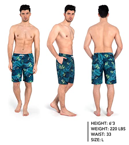 Actleis Mens Swim Trunks 9" Quick Dry Board Shorts Knee Length Bathing Suit With Mesh Lining X-Large Botanical Green #TOP1