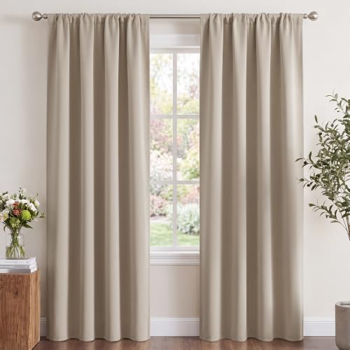 NICETOWN Window Treatment Thermal Insulated Rod Pocket Room Darkening Curtains/Drapes for Living Room (Cream, 2 Panels, W42 x L84 inches)