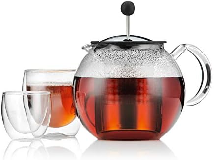 Bodum 1801-16 ASSAM Tea Press , Permanent Filter, Glass Handle, 1.0 L/34 oz) - Black/transparent