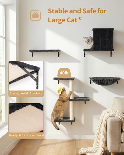 Mueble de pared para gatos grandes 6 en 1 con cama y hamaca miniatura 4