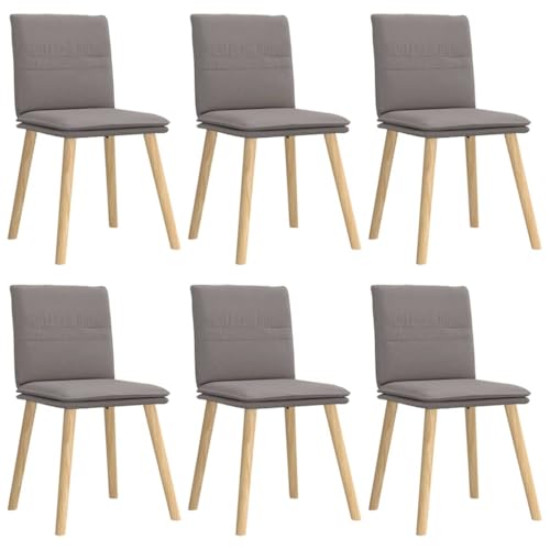 QJBSAVVA Lot de 6 Chaises de Salle à Manger en Tissu Taupe, Chaise de Cuisine Rembourrée Moderne avec Pieds en Bois d'Hévéa Massif, pour Salon et Séjour, 45x54x86 cm