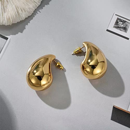 2 Pairs Waterdrop Chunky Gold Hoop Earrings Bottega Earring Dupes Hypoallergenic Statement Earrings For Women Designer Dupes #TOP2