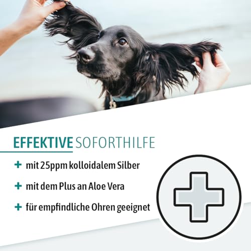 AniGo Ohrentropfen mit kolloidalem Silber 50ml I Für Hunde & Katzen I SEHR GUT bei Ohrentzündungen, Juckreiz, Keime, Pilze und Bakterien, Ohrenpflege, Ohrenhygiene, Gesunde Ohren