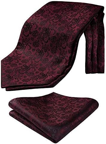 HISDERN Ascot Ties for Men Paisley Floral Ascot and Pocket Square Set Classic Self Tie Mens Cravat Handkerchief for Wedding - Image 2
