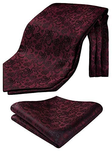 Paisley Floral Maroon Ascot Ties For Men Formal Fashion Ascot Tie And Pocker Square Set For Wedding Party Prom Cravat Scarf #TOP1