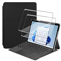 Tasch HYMY Hülle für Microsoft Surface Go 3 + 2 Pcs Schutzfolie Panzerglas für Microsoft Surface Go 3 hülle - Flip Case Cover Schutzhülle Schutzfolie Microsoft Surface Go 3 panzerglas-Black