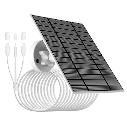 5V-6W Solar Panel for Security Camera with micorUSB/Type-C/DC3513 Connectors. IP66, 3m/9.8ft Charging Cable, Compatible with Ring,Wyze,Arlo Essential XL,EUFYcam 2/2pro/2c/2c pro/E/3C/L20/L40/S40
