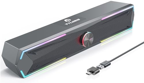 Tylubio Computer Speakers for Pc Desktop with Clear Sound, Flowing LED PC Speaker for Computer Desktop Laptop Monitor, Bluetooth & USB Deep Black
