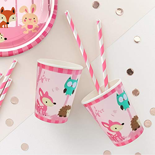Baby Shower Wild One Birthday Girl Party Supplies | Pink Forest Animals Plate Set | Woodland Tableware - Disposable Paper Plates Cups Napkins Straws (25 Serves) #TOP4