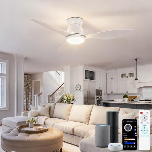 YOLEDY Ventilador de Techo Inteligente con Luz LED, Compatible con Alexa y App, Moderno Ventilador Blanco de Perfil Bajo, Luz Regulable, Motor DC Silencioso sin Escobillas para Dormitorio, Salón YOLEDY Ventilador de Techo Inteligente con Luz LED, Compatible con Alexa y App, Moderno Ventilador Blanco de Perfil Bajo, Luz Regulable, Motor DC Silencioso sin Escobillas para Dormitorio, Salón