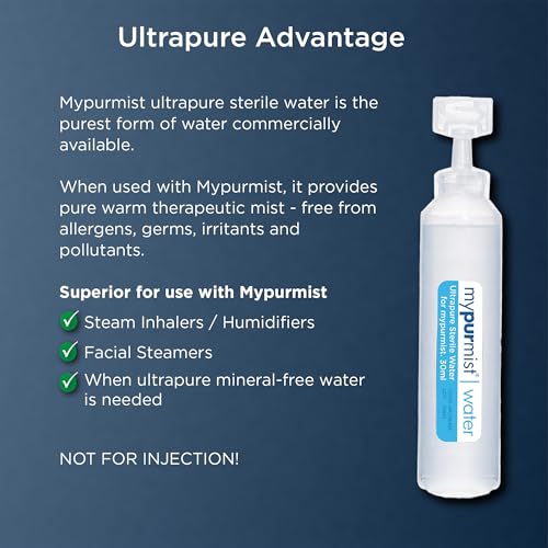 Mypurmist Ultrapure Sterile Water Refills for Steam Inhalers and Facial Steamers, Double Distilled, Sealed Refills, Box of 20 x 30 ml (600ml)