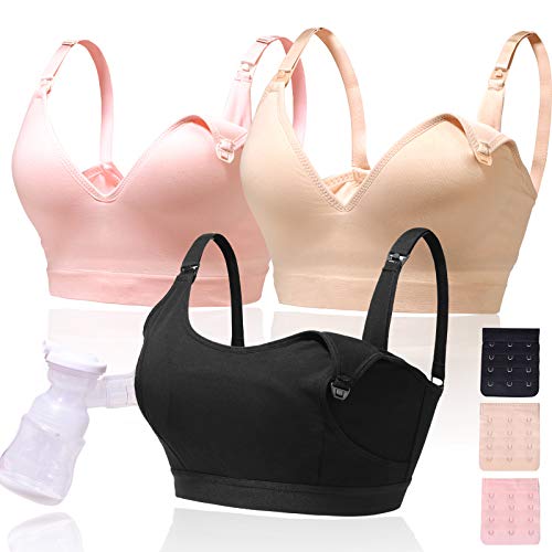 Lupantte 1 Puming Bra + 2 Nursing Bras 3Pack Set. Hands Free Breast Pump Bra. Breastfeeding Bras with One-Step Clip. Adjustable Breastfeeding Bra for Pumping. Fit Most Breast Pumps (Medium)