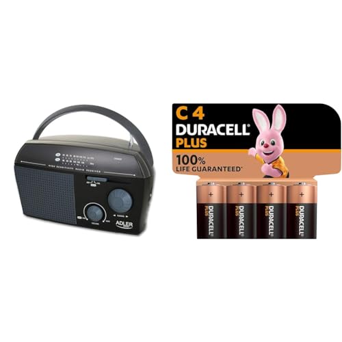 Radio noir Adler AD-1119 avec piles C Duracell Plus pour le camping et les sorties