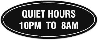 Signs ByLITA Oval Quiet Hours 10PM to 8AM Sign - LEGIBLE Lettering | Durable ABS Plastic | Vibrant Colors | Powerful Foam Tape (Black) - Medium