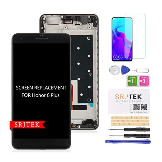 srjtek Display LCD di ricambio per HUAWEI HONOR 6 Plus Touch Screen Digitizer Glass Kit (nero con telaio)
