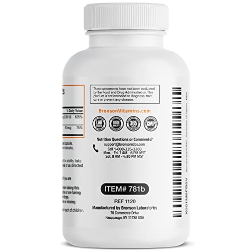 Bronson Vitamin K2 (Mk7) With D3 Supplement Non-Gmo Formula 5000 Iu Vitamin D3 & 90 Mcg Vitamin K2 Mk-7 Easy To Swallow Vitamin D & K Complex, 120 Capsules #TOP7