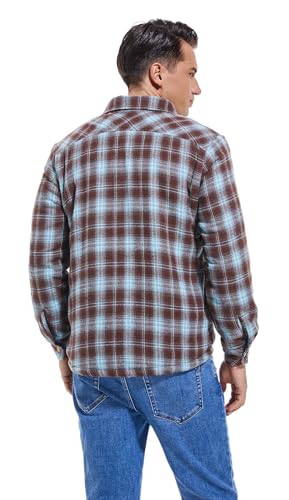 Image of Men's Sherpa Cotton Flannel Shirt Jacket Plaid Button Coat Pocket