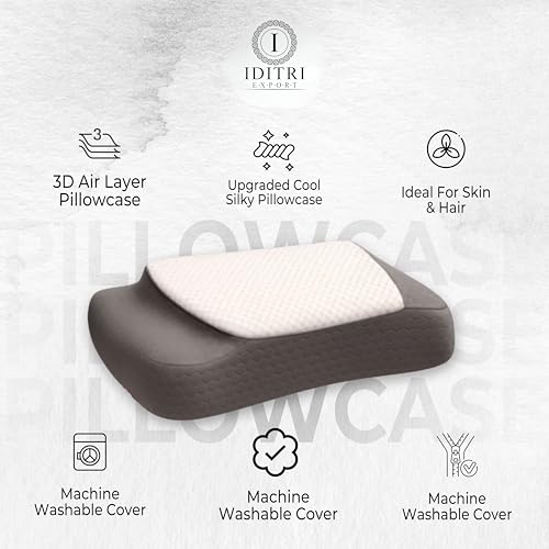 Image of Ergonomic Memory Foam Pillow, 60 x 38 x 15 cm, ARC Neck Support for Shoulder Pain and Stiff Joints, Helps Reduce Snoring and Headache, 3D Air Layer Breathable Mesh Cover, White Grey