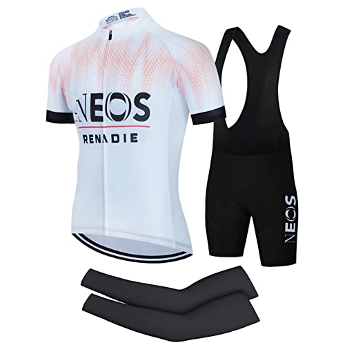 FFFF & OLFEH Vêtements Cyclisme Pro Homme Tenue Cycliste Manche Courte, Été Jerseys VTT et Cuissard à Bretelle avec 9D Coussin Gel, Cycling Route Respirant Séchage Rapide+Une Paire de Manches (A1,L)