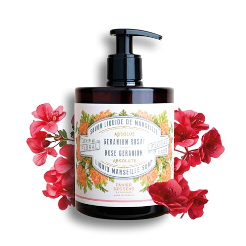 Panier des Sens – Savon de Marseille Flüssigseife Rosengeranien 500ml – 97% natürliche Inhaltsstoffe – Feuchtigkeitsspendende Handseife flüssig mit Kokosnussöl - natürliche Seife aus Frankreich