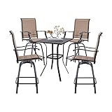 5PCS Outdoor Swivel Bar Sets, Bar Height Patio Set with 4 Patio Bar Stools and 1 Square Bar Table wi
