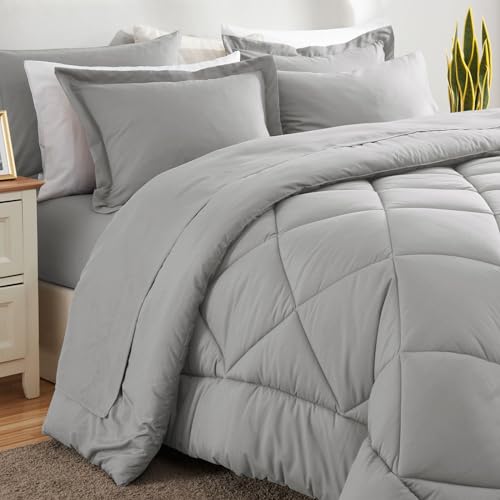 CozyLux Queen Comforter Set Light Grey - Bed in a Bag Queen Size 7 Pieces, Luxury Soft Bed Set for All Seasons, Bedding Set with Down Alternative Comforter, Sheets, Pillowcases & Shams by CozyLux - Image 8