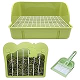RMNHPTK Rabbit Litter Box with Hay Feeder Rack Rabbit Cage Accessories Small Animals Potty Hay Dispenser Cleaning Set for Rabbits Bunnies Chinchillas (Green)