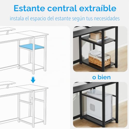 Miniatura 5 de Greenforest Escritorio De Computadora Con Reversible Estantes De Almacenamiento, Mesa De Oficina Para Ahorro De Espacio Y, Mesa De Estudio Pequeña Para Sencillo Montaje, Negro