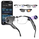 Caméra HD 8 MP et fonction vidéo 1200p : ces lunettes avec appareil photo sont équipées d'un appareil photo de 8 mégapixels de haute qualité qui enregistre des photos nettes et des vidéos HD 1200p. Grâce à la stabilisation d'image intégrée, les enregistrements sont clairs même en mouvement. Parfait comme lunettes d'appareil photo discrètes pour capturer des moments spontanés pendant le sport, les voyages ou la vie quotidienne sans appareil supplémentaire.