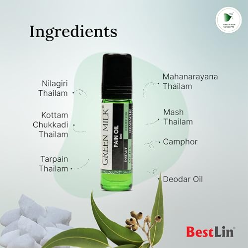 Image of Green Milk Pain Oil | Ayurvedic Pain Relief Oil | Natural Herbal Massage for Arthritis, Back Pain, Knee Pain, Muscle Pain & Joint Stiffness - 5ml Pack of 6