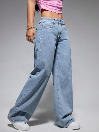 Image of Shasmi Women's Black Wide Leg Baggy Jeans High Waist Relaxed Fit Denim Pants - Loose Straight Fit Korean Style Oversized Casual Jean for Womens (Jeans 294)
