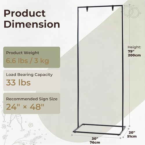 WEDORA Wedding Welcome Sign Stand, 79" (200 cm) Extra-Tall Height - Black Metal Sign Holder with 6 Leather Straps, Easel Stand for Seating Charts & Event Décor by WEDORA - Used condition - Image 2