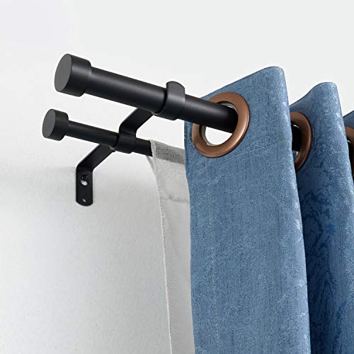 Double Curtain Rods For Windows,1-Inches Front And 3/4 Inches Back Metal Matte Black Window Curtain Rod,36-72 Inches Adjustable Drapery Rod With Premium Aluminum Finials #TOP5