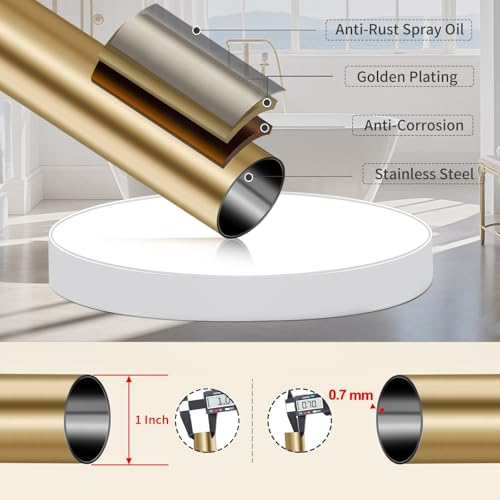 YNL Shower Curtain Rod 34-82 Inches (2.8-6.8ft) Adjustable Spring Shower Rod No Drilling, Non-Slip, Never Rust, Stainless Steel, Suitable for Bathroom Window Living room, Gold by YNL - Image 3