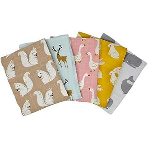 Tiny Alpaca Pack of 5 Organic Muslin Squares Baby Burp Cloths 60X60CM Animal Designs Cover