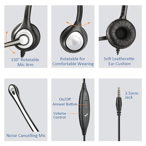 Cell Phone Headset with Microphone Noise Cancelling & Call Controls, 3.5mm Computer Headphones for Samsung PC Business Skype Softphone Call Center Office, Clear Chat, Ultra Comfort by Wantek - Image 4
