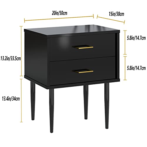 Nightstand For Bedrooms Bedside Tables With 2 Drawers Modern Black Night Stand Table Mid Century Modern #TOP2
