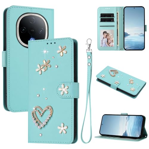 Jiajihua Case Compatible with Vivo Y300 5G Lanyard【Card Holder Wallet Flip Cover Magnetic Buckle Kickstand】 Mint