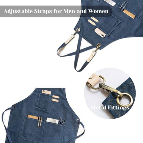 RAPRON Hairdressing Apron Canvas Work Apron with Adjustable Straps for Kitchen, Blue, 80*56cm - Image 3