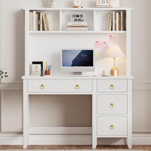 MaverickFurni White Desk with Hutch, 47