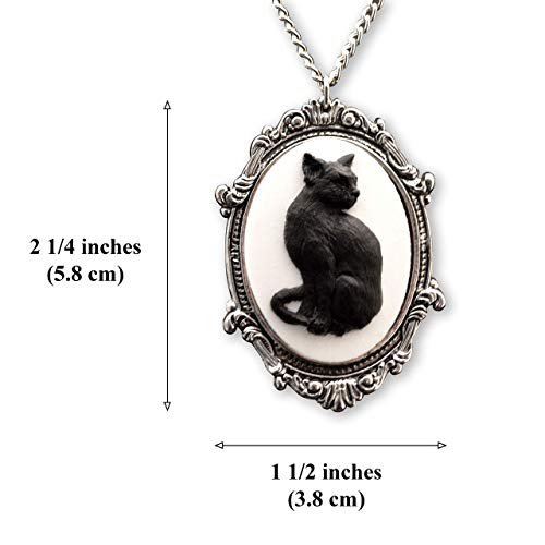 Real Metal Black Cat Cameo In Antique Silver Finish Pewter Frame Pendant Necklace #TOP2