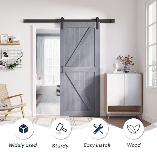 Image of FREDBECK 36in x 80in Gray Wood Barn Door,Double Surfaces,K-Frame,Grey
