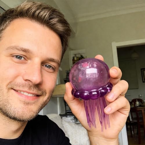 Jellyfish Squishy,Jellyfish Design Squeeze Stress Ball,Drop Malt Sugar Balls for Anxiety Stress,Sensory Toy with a Super Solid Squish for Adult (Red) - 5