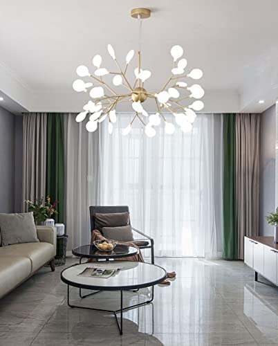 Rivine Modern Sputnik Chandelier Gold 27-Lights Firfly Pendant Lighting With G4 Bulb Adjustable Height Acrylic Shade Hanging Ceiling Light Fixture For Dining Room Bedroom(36 Lights, Gold) #TOP2