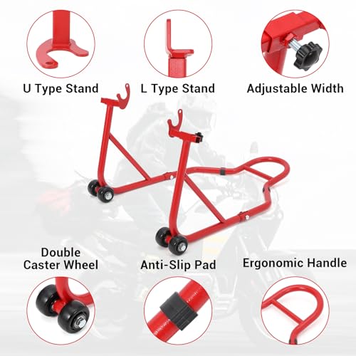 Motorcycle Stand Lift, 850lbs Front Rear Combo Stand Lift Stand, Front Wheel Fork Stand, Rear U+L Fork Swingarm Spool Stand, Universal Motorcycle Paddock Stand Wheel Lift Stand