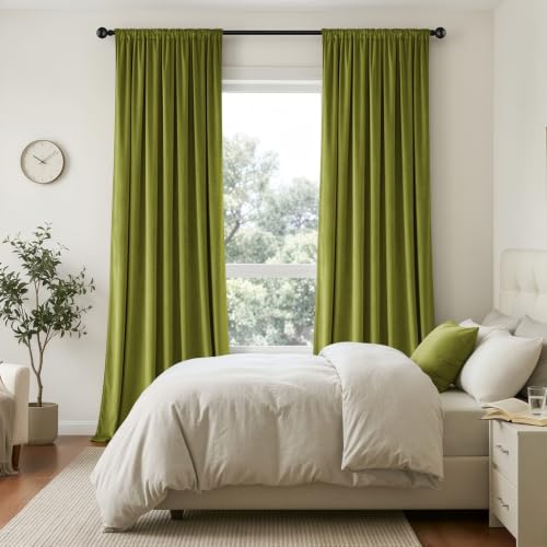Image of MIULEE Moss Green Blackout Velvet Curtains Drapes 84 Inch Long 52 inchx84 inch