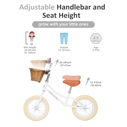 Image of ACEGER 12 inch Kids Balance Bike with Basket, Toddler Bicycle for Early Learning Leg Strength and Steady Balancing, Durable Frame&Tool-Free Adjustable Seat, Gift Bike for 2-5 Kids, No Brake