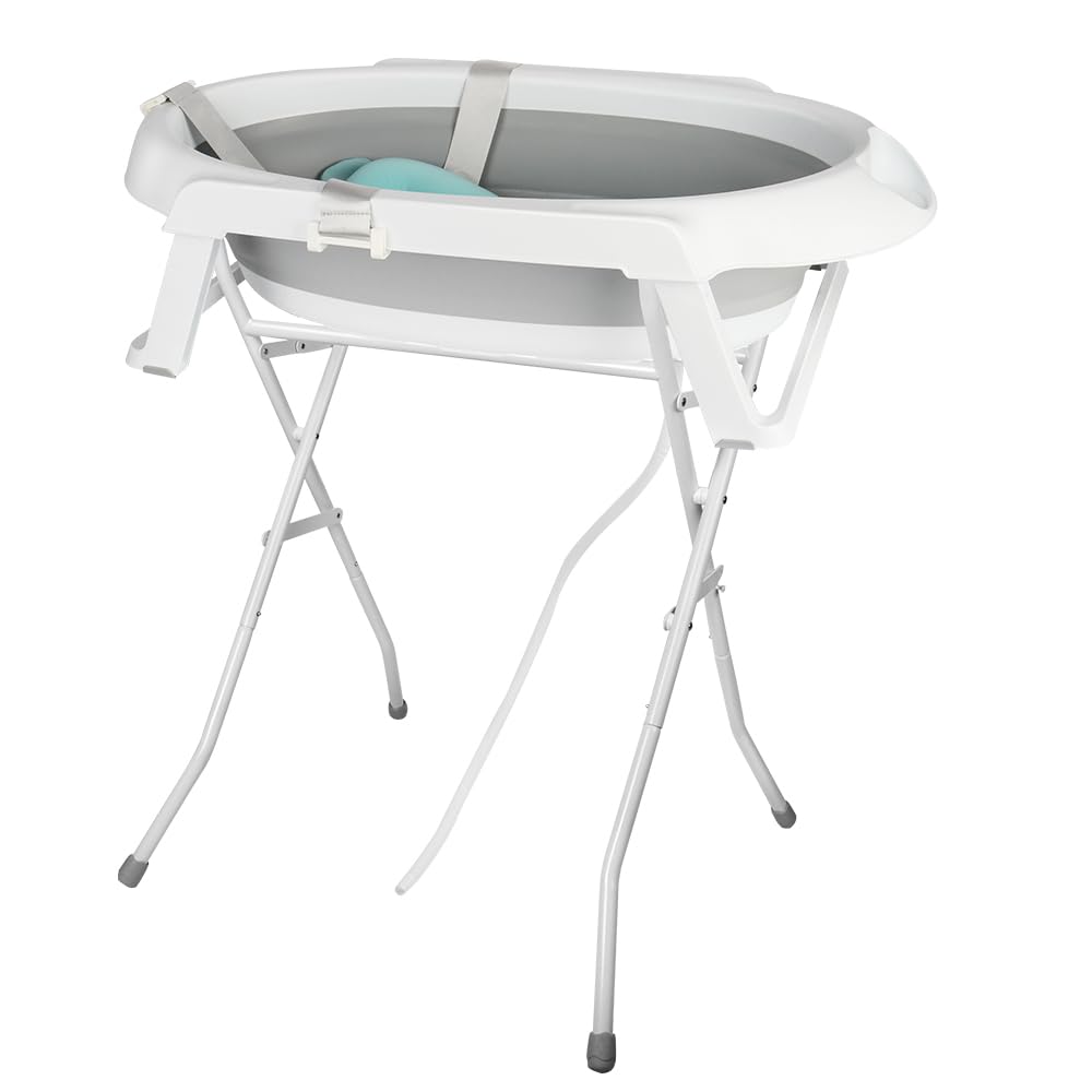 Vasca da bagno per neonati con Supporto - Pieghevole Vasca da Bagno Bambini Fino a 2 anni - Permette una Corretta Postura Della Schiena - Bagno Piacevole Senza Problemi-66 * 61 * 82 cm-grigio